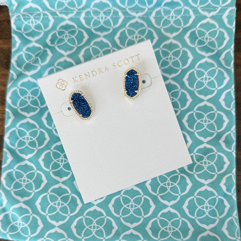 Kendra Scott Navy and Gold Stud Ellie Earrings - Picture 2 of 3